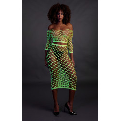 Ouch! Glow Bustier et Robe Filet Épaules dénudées Vert Fluo